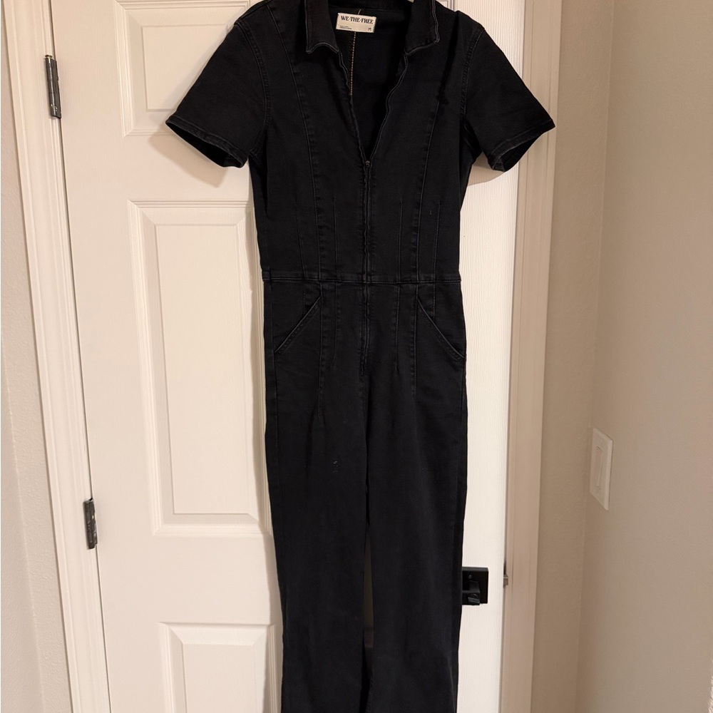 Free People Black Denim Jumpsuit
